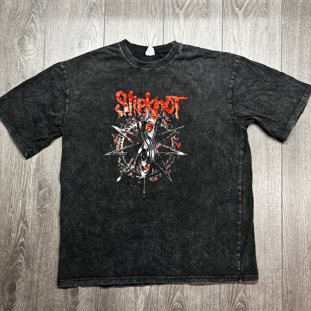 Slipknot T-Shirt Mens XL Black Acid Wash Cotton Band Tee Y2k Metal Music